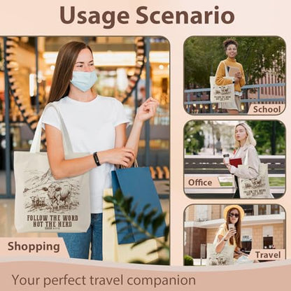 kunlisa Christian Tote Bag for Women, Christian Gifts for Women Faith Canvas Tote Bag - color: Follow the Word Not the Head