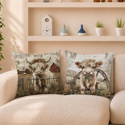 Farmhouse Highland Cow 18x18 Pillow Covers Set of 2 - color: Highland Cow-8