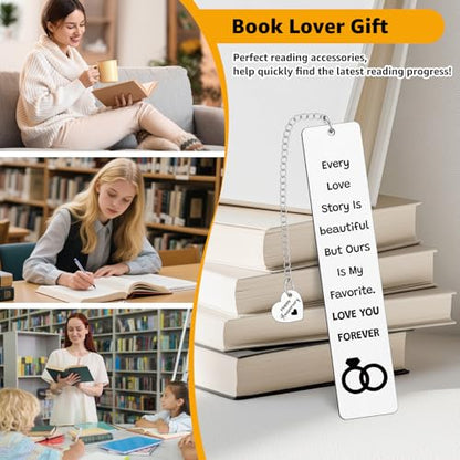 Anniversary Bookmark Gifts for Her Him Stainless Steel Bookmarks Gifts for Couples Wife Husband Fiance Girlfriend Boyfriend Wedding Anniversary Engagement Book Marks for Reading Women Men - color: Anniversary Bookmark