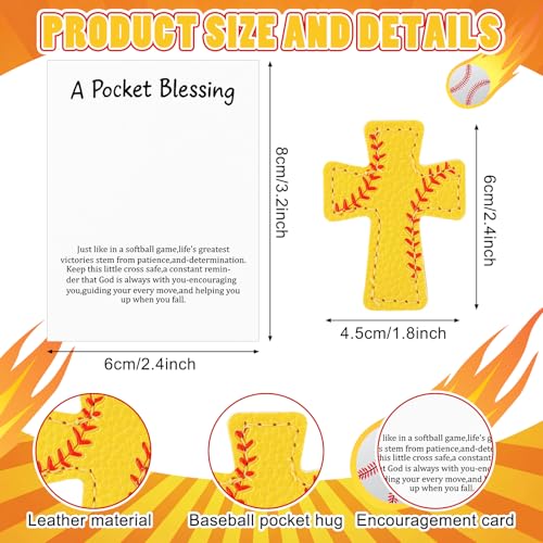 Hollowfly 12 Set Softball a Pocket Blessing with Gift Cards and Organza Bags Cross Pockets Blessing Softball Encouragement Gifts Christian Keepsake for Athletes Players Sports Lovers Team - style: Softball Cross