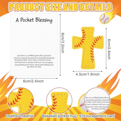 Hollowfly 12 Set Softball a Pocket Blessing with Gift Cards and Organza Bags Cross Pockets Blessing Softball Encouragement Gifts Christian Keepsake for Athletes Players Sports Lovers Team - style: Softball Cross