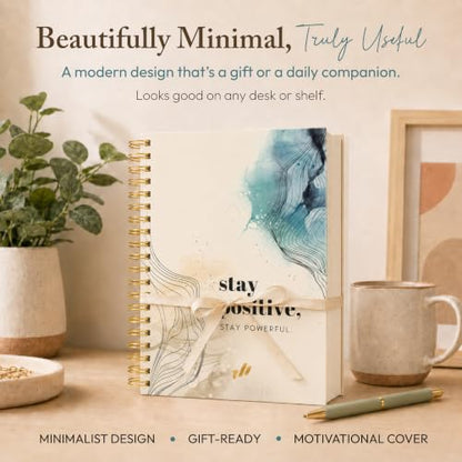 300-Page Hard Cover Notebook with Affirmations - B5 Spiral Bound - color: Stay Positive2 (Marble)