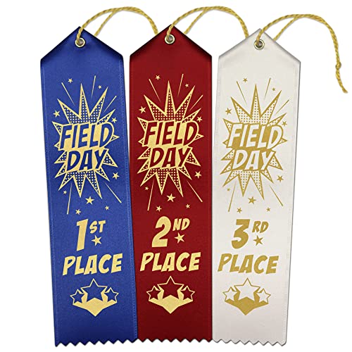 RibbonsNow School Field Day Ribbons 1st - 2nd - 3rd Place – 45 Total Ribbons - 15 Each Place with Card & String - size: 45 Total Ribbons