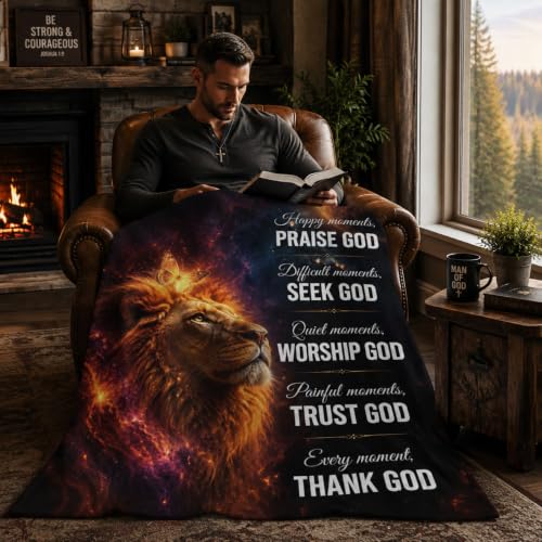 Lion of Judah Blanket, Christian Gift for Men, Faith Throw Blanket - color: Lion Galaxy