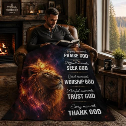 Lion of Judah Blanket, Christian Gift for Men, Faith Throw Blanket - color: Lion Galaxy