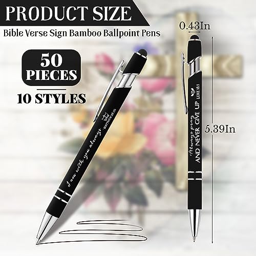 Fuutreo 50 Pcs Christian Pens Gift Bulk Bible Verse Inspirational Ballpoints Screen Touch Positive Scripture Metal Pens for Bible Set Church Member Grandparents Clergy Pastor Women Men(Black) - color: Black