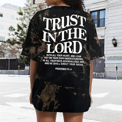 Trust in The Lord Christian Shirts God Faith Religious T Shirts Oversized Jesus Tshirt Women Bible Verse Tee Tops - color: Black, size: Medium
