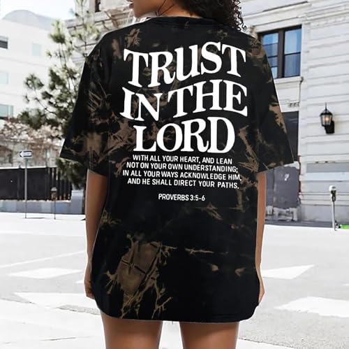 Trust in The Lord Christian Shirts God Faith Religious T Shirts Oversized Jesus Tshirt Women Bible Verse Tee Tops - color: Black, size: XX-Large