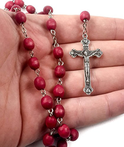 Nazareth Store Rose smell Rosary Petal Red Rare Carved Beads & Silver Plated cross (Holy Land)