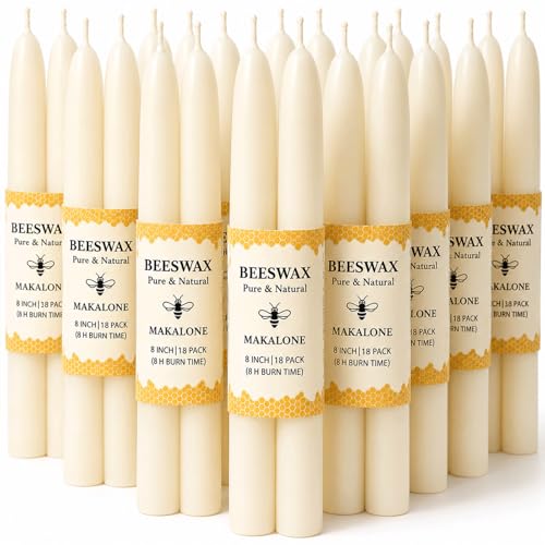 White Beeswax Taper Candles,Non-Toxic Bees Wax Candle for Home,8Inch,18Pack - color: White, size: 8 inch