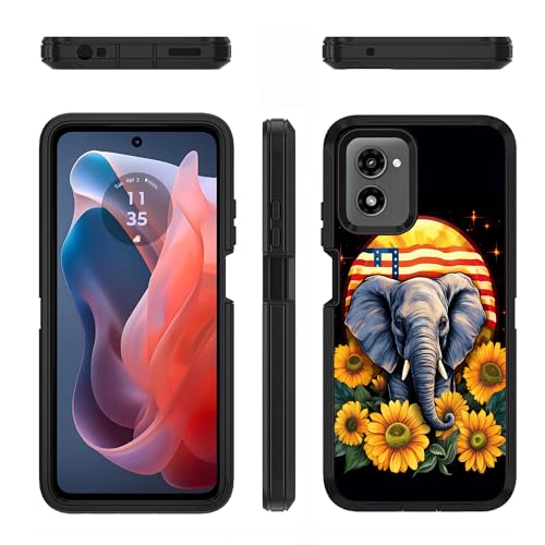 Designed for Moto G Power 5G 2024 Case, Military Grade Heavy Duty 3-Layer Shockproof Full-Body Protective Cover for Motorola Moto G Power 5G 2024, American Flag Elephant Sunflower - color: American Flag Elephant Sunflower