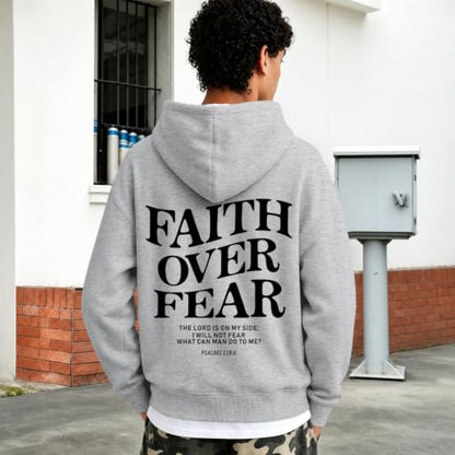 Fkatuzi Christian Faith Over Fear Hoodies For Teen Jesus Hoodie God Sweatshirt Bible Verse Religious Graphic Tops - color: Light Gray, size: Medium