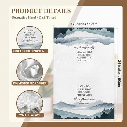 Boho Christian Bible Inspirational Kitchen Towels 16x24 Set of 2, Mountain Woodland Dish Towels Cloths Dishcloths Tea Towel Gifts, Philippians Proverbs Bathroom Kitchen Hand Towel Decor - color: Mountain