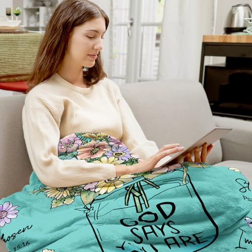 Christian Gifts for Women, Aqua Christian Blanket with Flowers 80''x 60'' - color: Aqua, size: 80"x60"