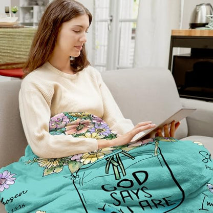 Christian Gifts for Women, Aqua Christian Blanket with Flowers 80''x 60'' - color: Aqua, size: 80"x60"