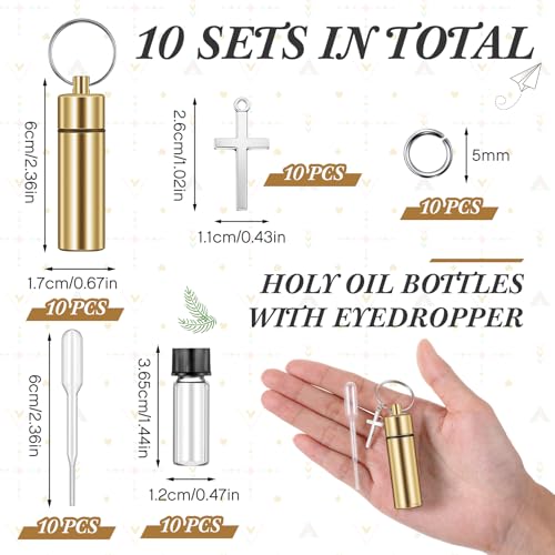 Tandefio 10 Sets Anointing Oil Bottle Keychain Vial for Baptism, Gold - color: Gold