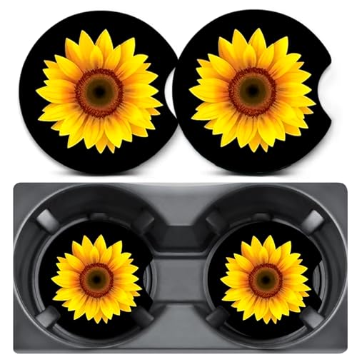 2 Pack Sunflower Car Coasters for Cup Holders,Neoprene Anti Slip Mat - color: Sunflower