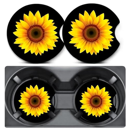 2 Pack Sunflower Car Coasters for Cup Holders,Neoprene Anti Slip Mat - color: Sunflower
