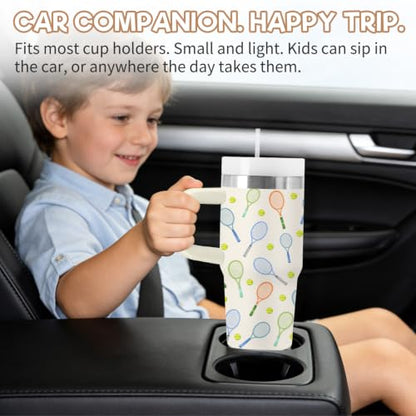 Tennis Kids 14 oz Tumbler with Handle and Straw, Stainless Steel Insulated Cup, BPA Free Tumblers Birthday Gift for Tennis Lover, Boys and Girls, Outdoor Sports, Travel - color: Tennis1