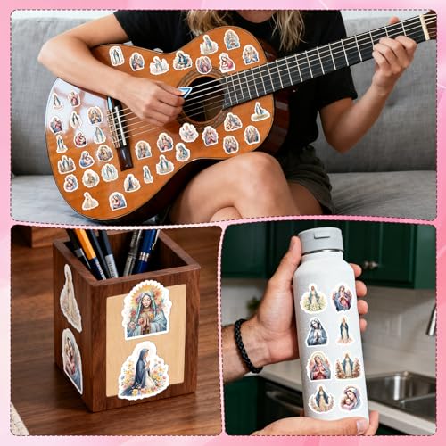 Virgin Mary Stickers for Adults - 50 Pcs Catholic Water Bottle Stickers, Blessed Mother Waterproof Scrapbook Sticker, Vinyl Decals for Luggage Laptop Journal - style: Catholic