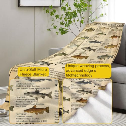 Freshwater Game Fish Blanket Gifts for Women Dad - color: Fish, size: 50"x60"