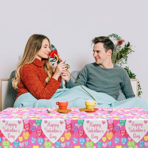 3 Pcs Valentines Day Tablecloth, Disposable Conversation Hearts Table Cover - color: Valentines(1)