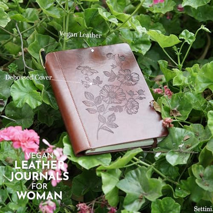 SETTINI® Flower Lined Journal for Women, Vegan Leather Gift Set with Pen - color: Flower