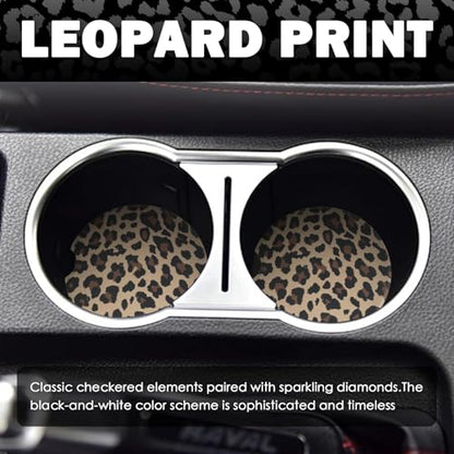 2PCS Car Cup Coasters,2.6 Inch Leopard Print Cup Holder Coasters for Car,Anti Slip Absorbent Cars Coaster for Cups Holders Leopard Print Cars Accessories for Women&Men