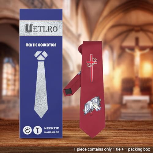 Men's 3.27 Inch (8.3CM) Christian Jesus Easter Novelty Tie Gift Box - color: Red-cross+bible