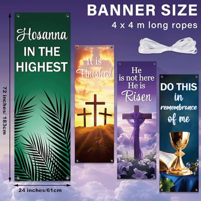 4Pcs Easter Church Banners for Sanctuary Wall Welcome Religious Banners Hanging Backdrop Easter Porch Signs Bible Verses Banner Scripture Hanging Signs for Church School Decor - style: Religious Scripture