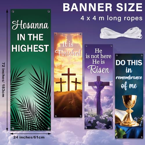 4Pcs Easter Church Banners for Sanctuary Wall Welcome Religious Banners Hanging Backdrop Easter Porch Signs Bible Verses Banner Scripture Hanging Signs for Church School Decor - style: Religious Scripture