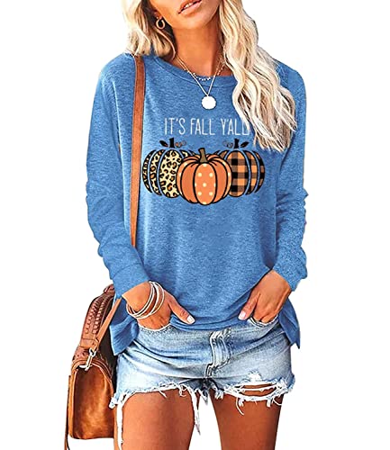 Womens Pumpkin Graphic Sweatshirts Crewneck Casual Fall Long Sleeve Tops - color: Blue, size: Medium