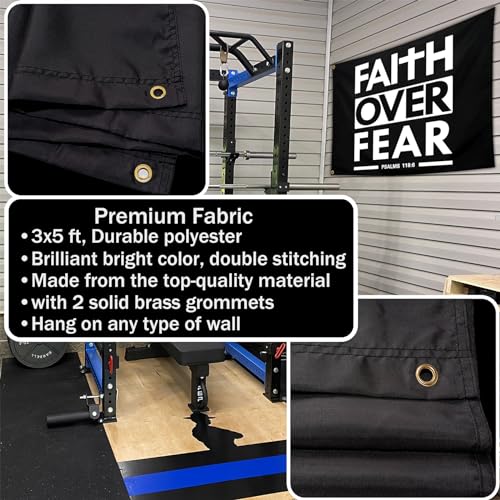 Faith Over Fear Flag Christian Jesus Flags 3x5 Outdoor Funny Tapestry Flag Inspirational Gym Motivational Flags for Room Guys Home Gym Bedroom College Dorm Motivation Wall Art Decor Banner