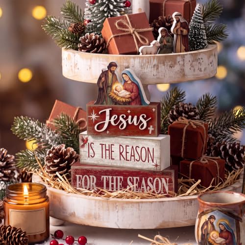 Lineshading 4 Pcs Christmas Table Decor, Nativity Scene Tiered Tray Decor - style: Nativity Scene 1