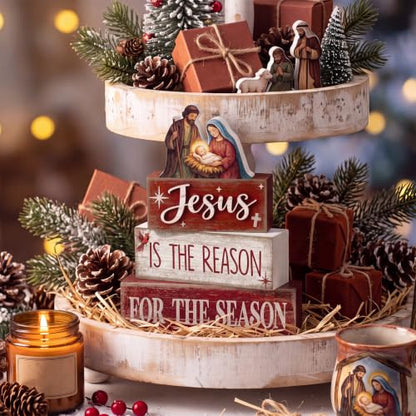Lineshading 4 Pcs Christmas Table Decor, Nativity Scene Tiered Tray Decor - style: Nativity Scene 1