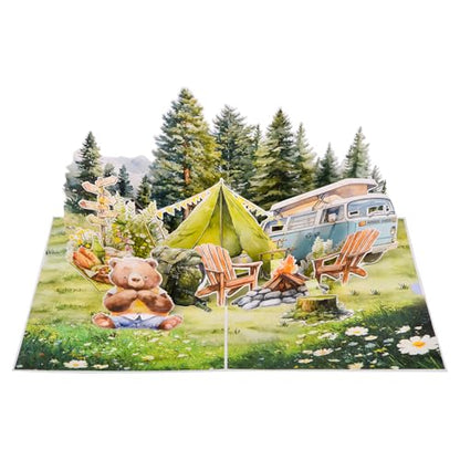 3D Pop Up Interesting Cards for men - Camping theme Greeting Card - color: Camping area