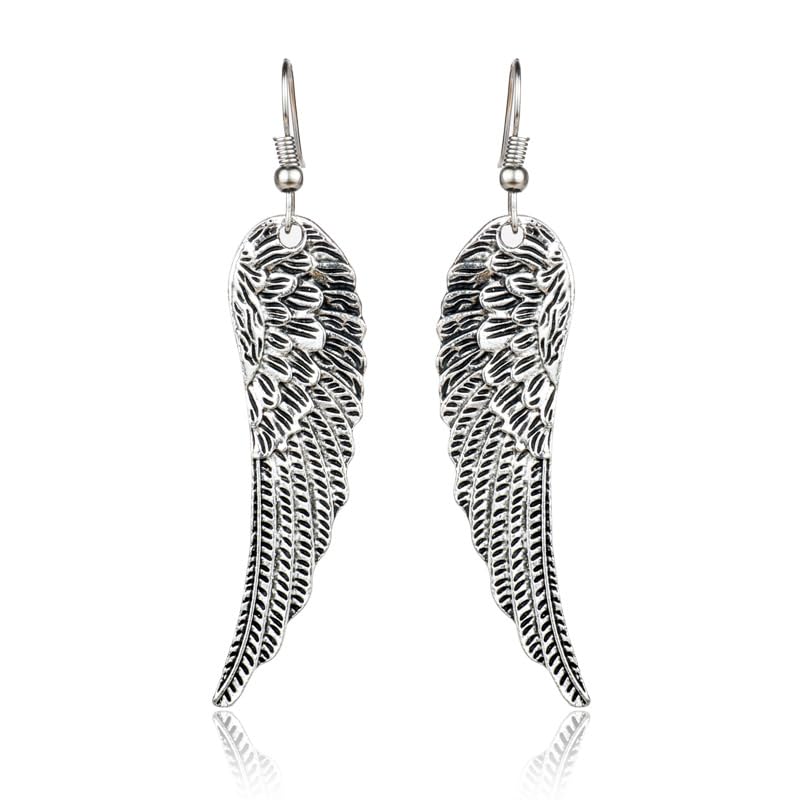 coadipress Angel Wing Earrings for Women Unique Silver Plated Fairy Feather Guardian Dangle Drop Hook Earrings Jewelry - color: Silver Angle Wings