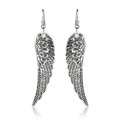 coadipress Angel Wing Earrings for Women Unique Silver Plated Fairy Feather Guardian Dangle Drop Hook Earrings Jewelry - color: Silver Angle Wings