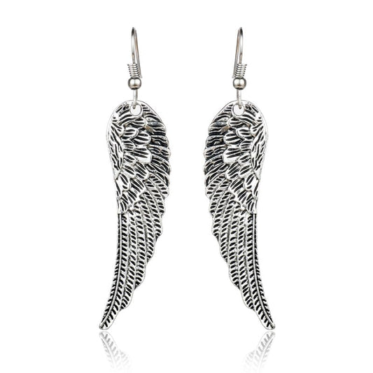 coadipress Angel Wing Earrings for Women Unique Silver Plated Fairy Feather Guardian Dangle Drop Hook Earrings Jewelry - color: Silver Angle Wings