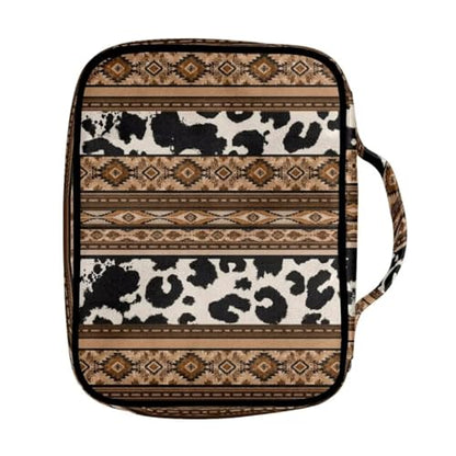 Coldinair Tribal Aztec Bible Covers for Women Men,Native Geometric Carrying Book Bible Case Cow Print Church Bag Bible Protective with Handle & Zippered Pocket - color: Tribal Aztec Geometric Cow Print