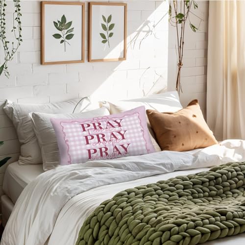Coquette Pink Bow Christian 12x20 Pillow Cover, Pink Christian Decor, Preppy Girly Bible Prayer Decorative Throw Pillow Covers Pillowcases for Girls Room Dorm Apartment Church Decor - color: Bible - Pink (White06)