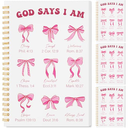 Resurhang 4 Pcs Christian Spiral Notebooks for Women Bible Verse Prayer Journal, Pink Coquette Bows Notebook Gifts, Religious Inspirational Notepads for Church Bible Study Supplies Mother's Day - color: Bow