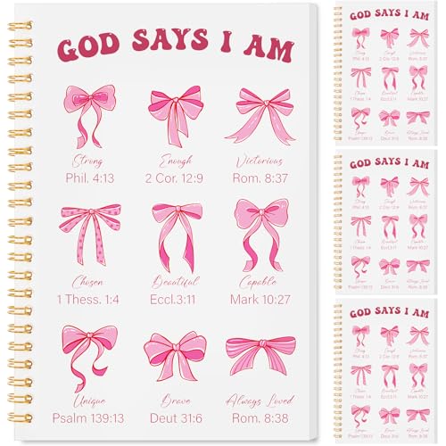 Resurhang 4 Pcs Christian Spiral Notebooks for Women Bible Verse Prayer Journal, Pink Coquette Bows Notebook Gifts, Religious Inspirational Notepads for Church Bible Study Supplies Mother's Day - color: Bow