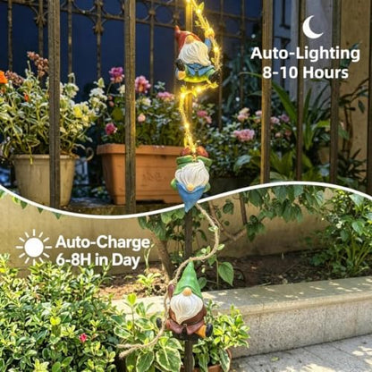Garden Gnome Hanging Decor, 3 Pack Climbing Gnomes & Solar Ropes Lights - color: Climbing Gnomes