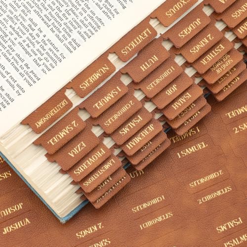 Leather Bible Tabs, Bible Tabs for Women and Men(Gold Foil Lettering) Large Print Stickers, Easy to Read and Apply, 66 Chapters & 14 Blank Labels for Easy Navigation, Bible Study Supplies(Brown) - style: Leather Brown