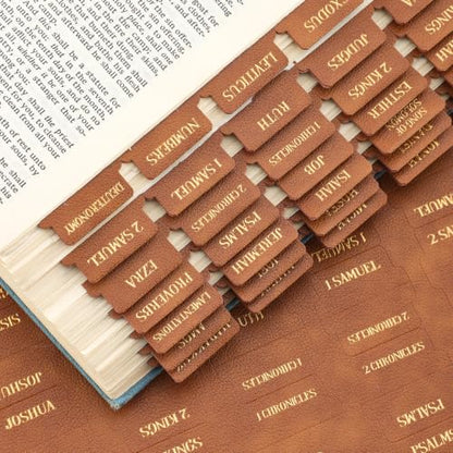 Leather Bible Tabs, Bible Tabs for Women and Men(Gold Foil Lettering) Large Print Stickers, Easy to Read and Apply, 66 Chapters & 14 Blank Labels for Easy Navigation, Bible Study Supplies(Brown) - style: Leather Brown