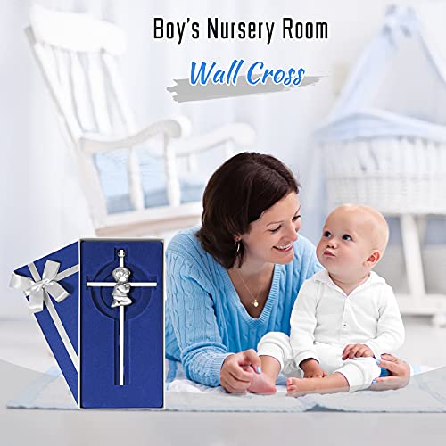 Tryuunion Baby Wall Cross Baptism Gifts for Boys, 7-inch Silver Blessing Boy Baptism Crosses for First Holy Communion Christening and Dedication Baptismal Gifts from Godparents - color: Silver Boy