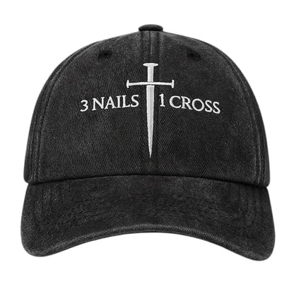 Three Nails Cross Christian Hats, Embroidered Baseball Caps for Adults - color: Black White With Text