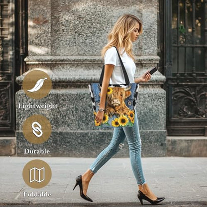 Bible Tote Bags For Women Religious Church Bag Christian Tote Bags Inspirational For Women Organizer Christian Gift - color: Highland Cow