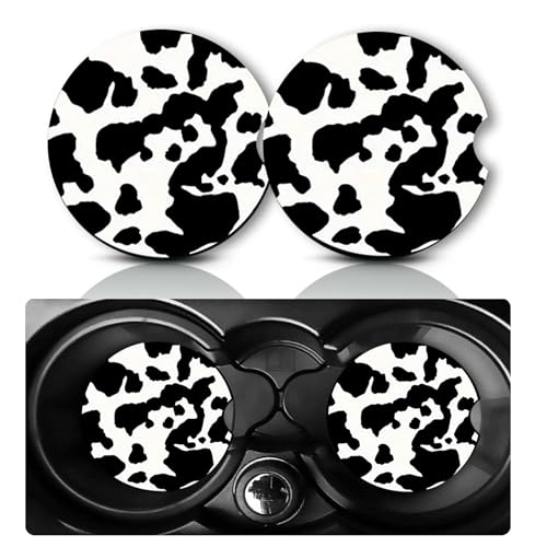 2Pcs Cow Print Car Coasters,2.75" Neoprene Rubber Cars Cup Holder Coasters - color: Cow Pattern